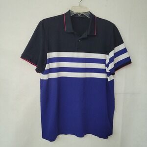GREYSON Shirt Men's XL Color Block Golf Polo Black Blue White‎ Pink Trim